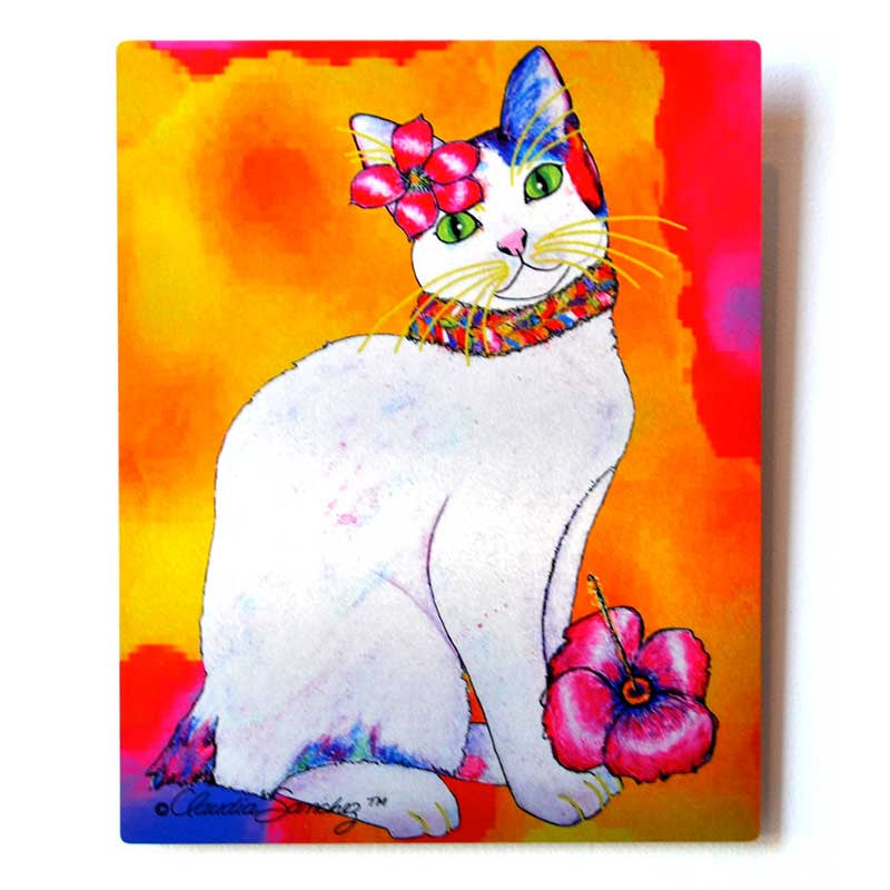 Monica Tropicat Aluminum Cat Art Print by Claudia Sanchez