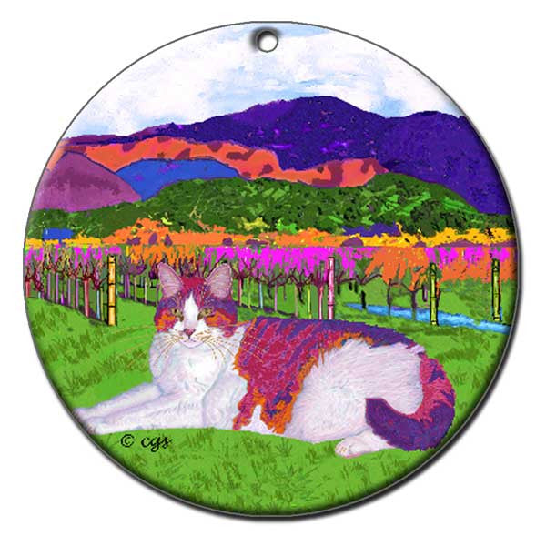 Moocher in Butler Vineyards Ceramic Cat Art Ornament by Claudia Sanchez, Claudia's Cats Collection