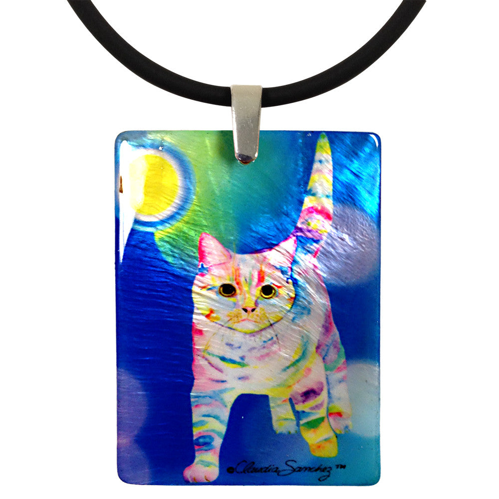 Morris Bliss Mother of Pearl Cat Art Pendant Necklace by Claudia Sanchez