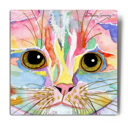 Morris Face Aluminum Cat Art Print by Claudia Sanchez, Claudia's Cats Collection