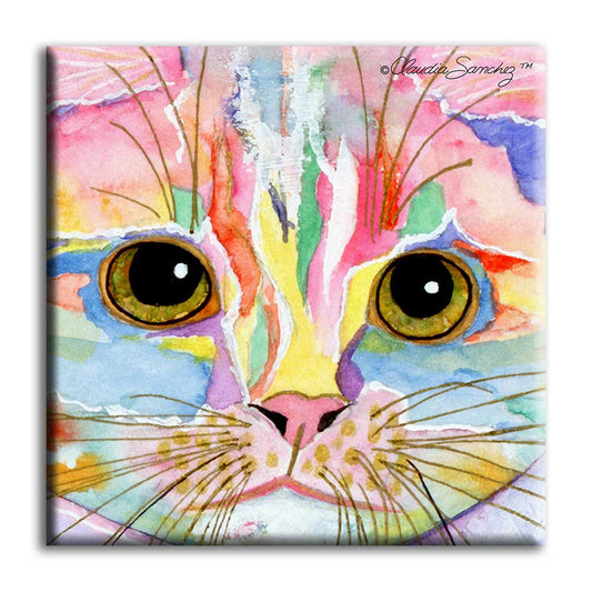 Morris Face Decorative Ceramic Cat Art Tile by Claudia Sanchez