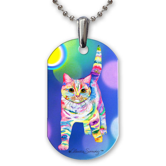 Morris Bliss Cat Art Aluminum Pendant Necklace by Claudia Sanchez - White