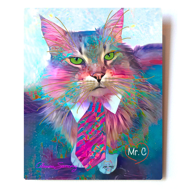 8" x 10" Aluminum Art Print features "Mr C.", cat art by Claudia Sanchez.