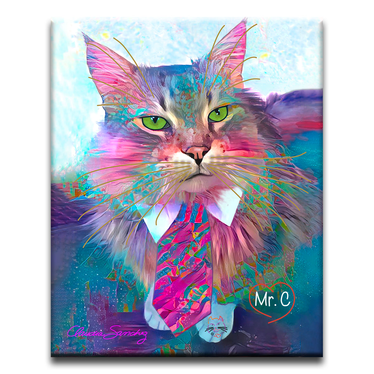 Mr C 8x10"  Decorative Ceramic Cat Art Tile by Claudia Sanchez