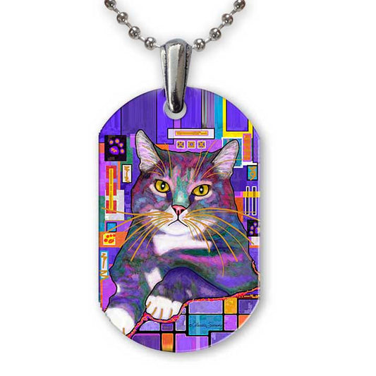 Napper Aluminum Cat Art Pendant Necklace by Claudia Sanchez, Claudia's Cats Collection