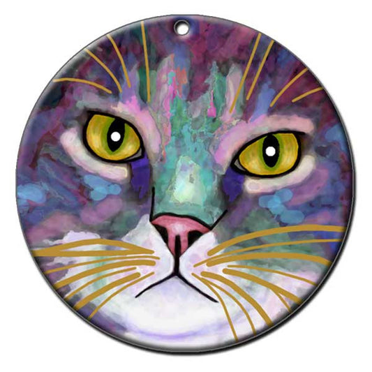 Napper Eyes Porcelain Cat Art Christmas Ornament by Claudia Sanchez, Claudia's Cats Collection