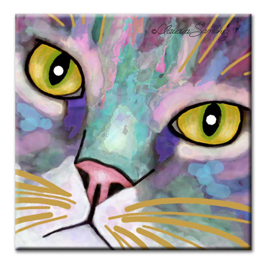 Nappers Eyes Decorative Ceramic Cat Art Tile by Claudia Sanchez
