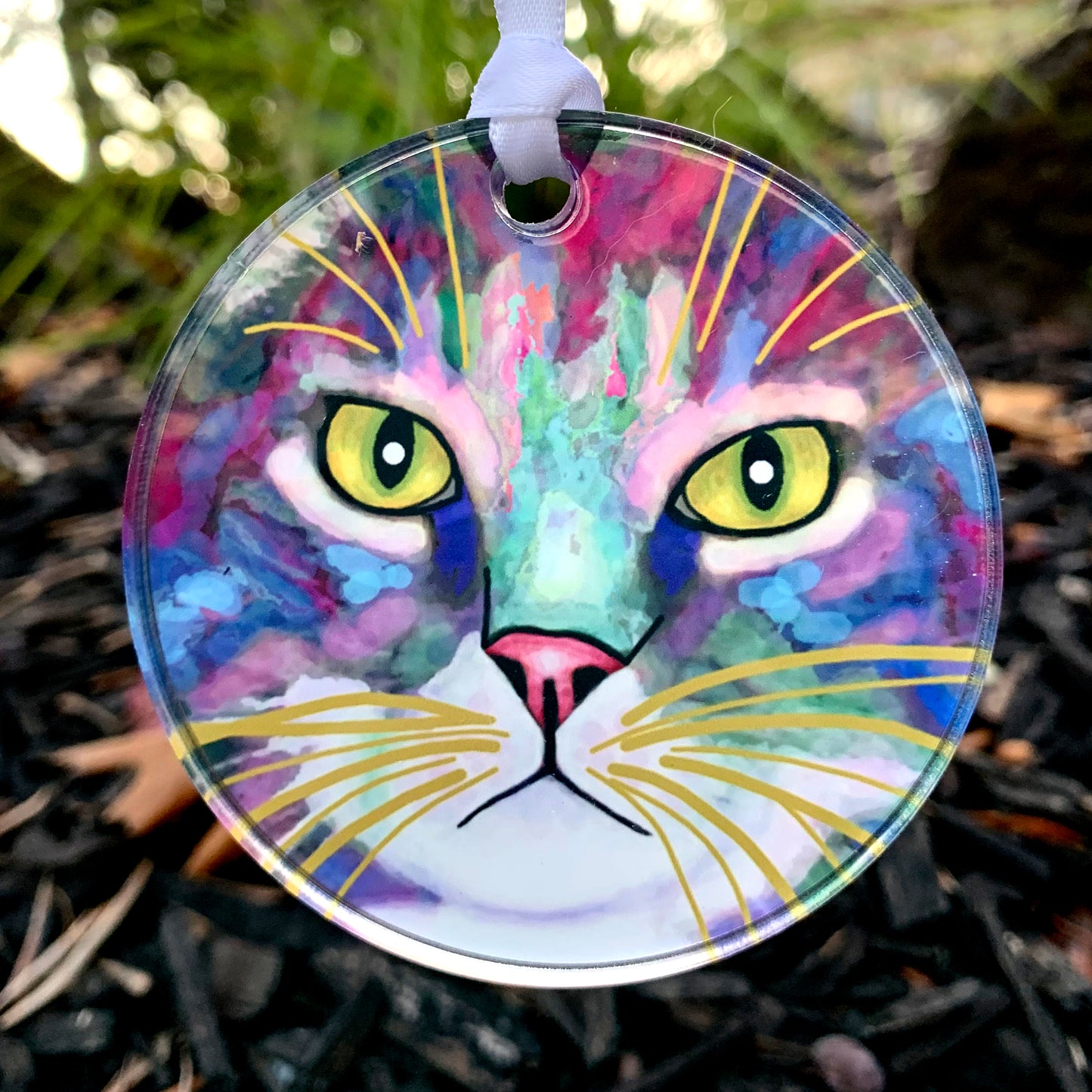 Napper Eyes Acrylic Cat Art Ornament by Claudia Sanchez