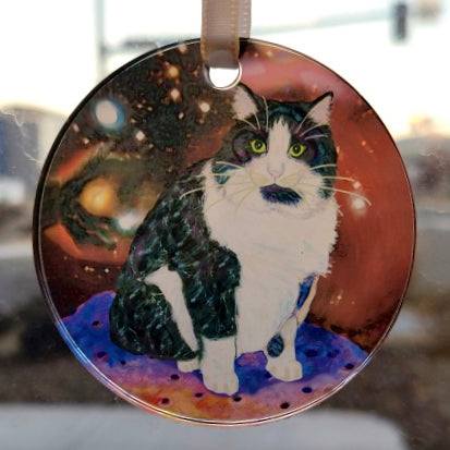 Oreo -  Acrylic Cat Art Ornament by Claudia Sanchez