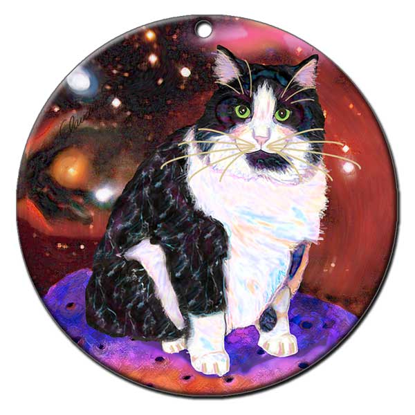 Oreo - Cat Art Ornament by Claudia Sanchez
