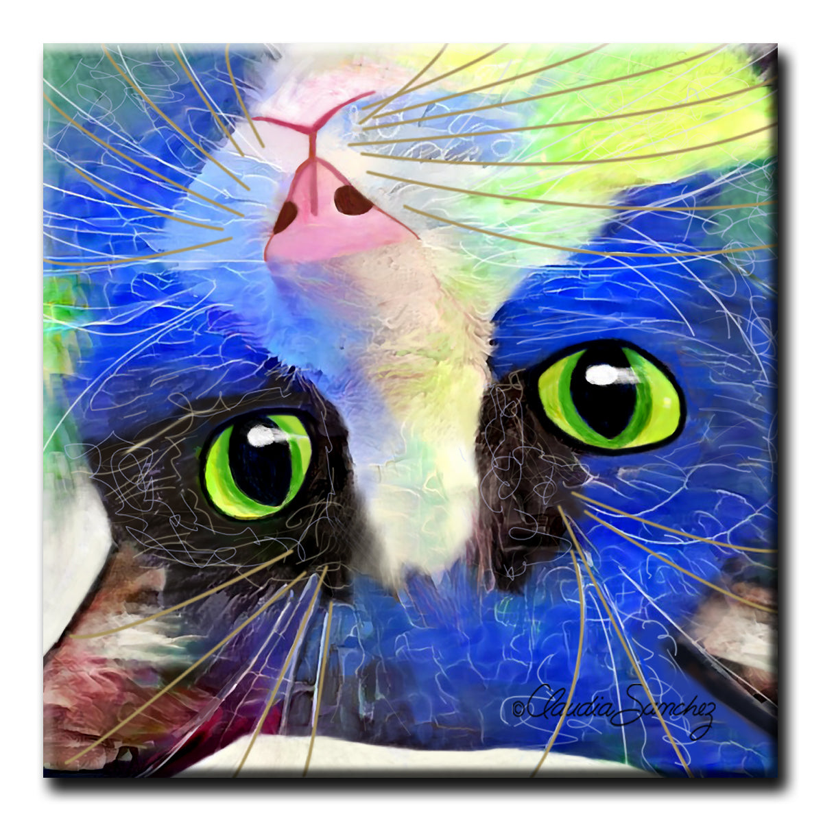 Pinto's Blue Face Decorative Ceramic Cat Art Tile