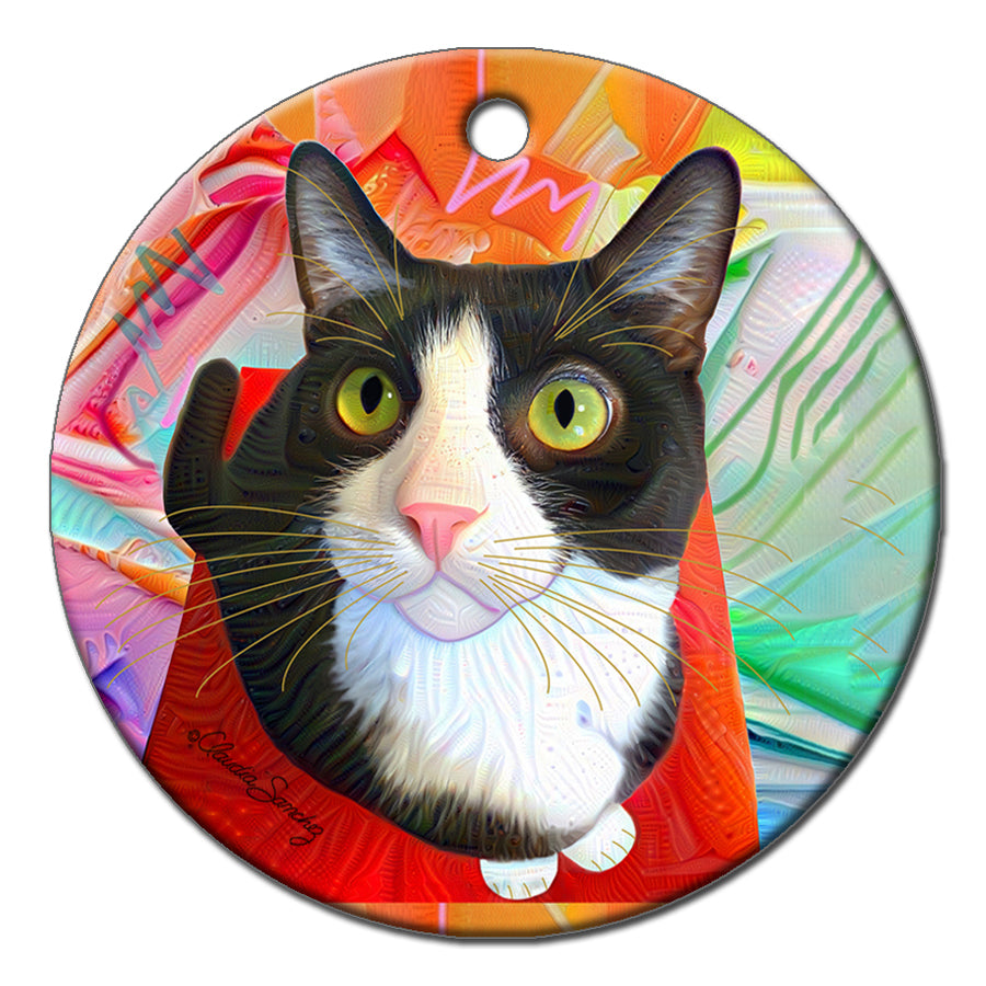 Pinto Cat Art Ornament by Claudia Sanchez