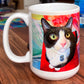 Pinto Black and White Cat art mug by Claudia Sanchez