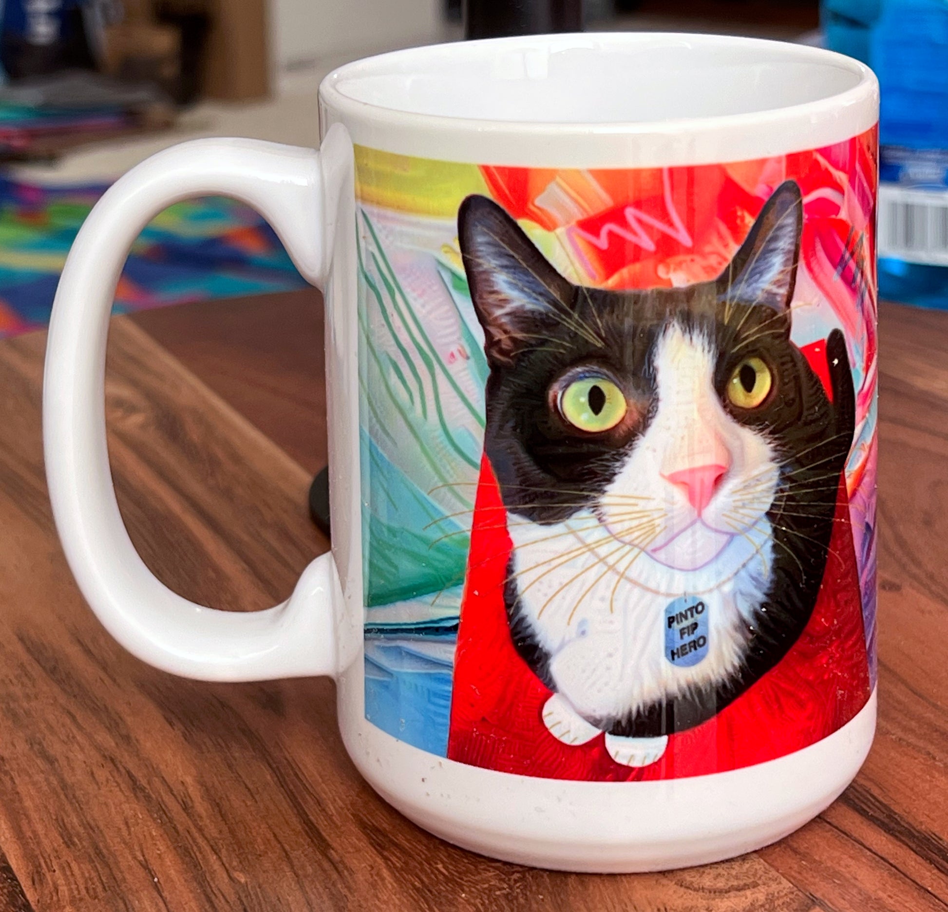 Pinto Black and White Cat art mug by Claudia Sanchez