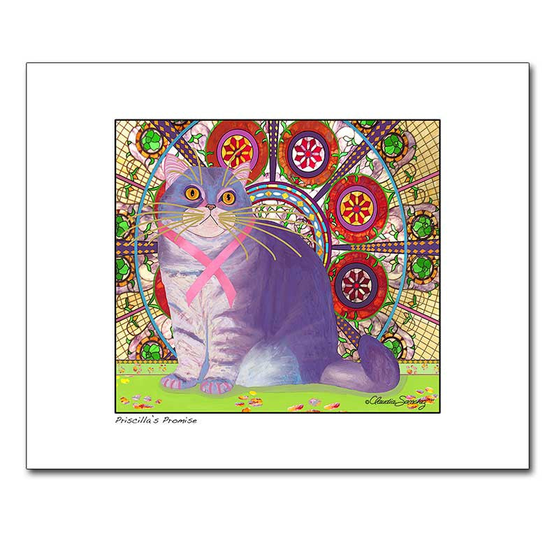 Priscilla's Promise, Archival Matted Cat Art Print by Claudia Sanchez, Cats for the Cure