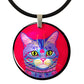 Purrsie's Portrait Round Mother of Pearl Cat Art Pendant Necklace by Claudia Sanchez, Cats for the Cure