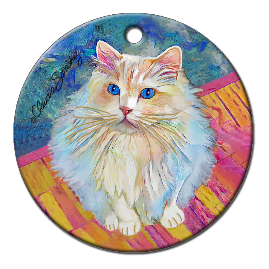 Romeo's Evening Birdwatch - Cat Art Ornament by Claudia Sanchez