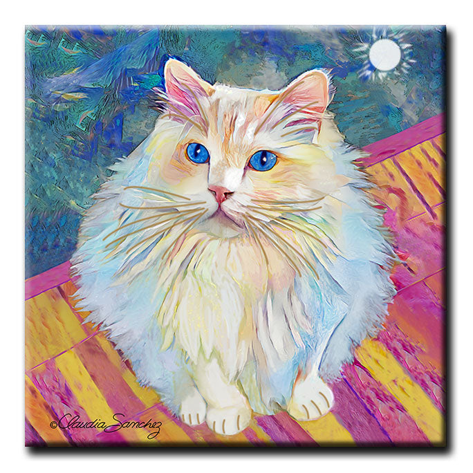 Romeo's Evening Lookout - Decorative Ceramic Cat Art Tile by Claudia Sanchez