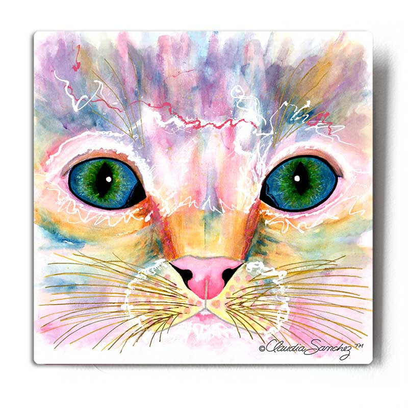 Samantha's Kitten Eyes Aluminum Cat Art Print by Claudia Sanchez, Claudia's Cats Collection