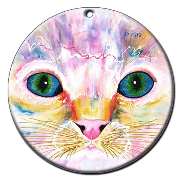 Samantha's Kitten Eyes Ceramic Cat Art Ornament by Claudia Sanchez, Claudia's Cats Collection