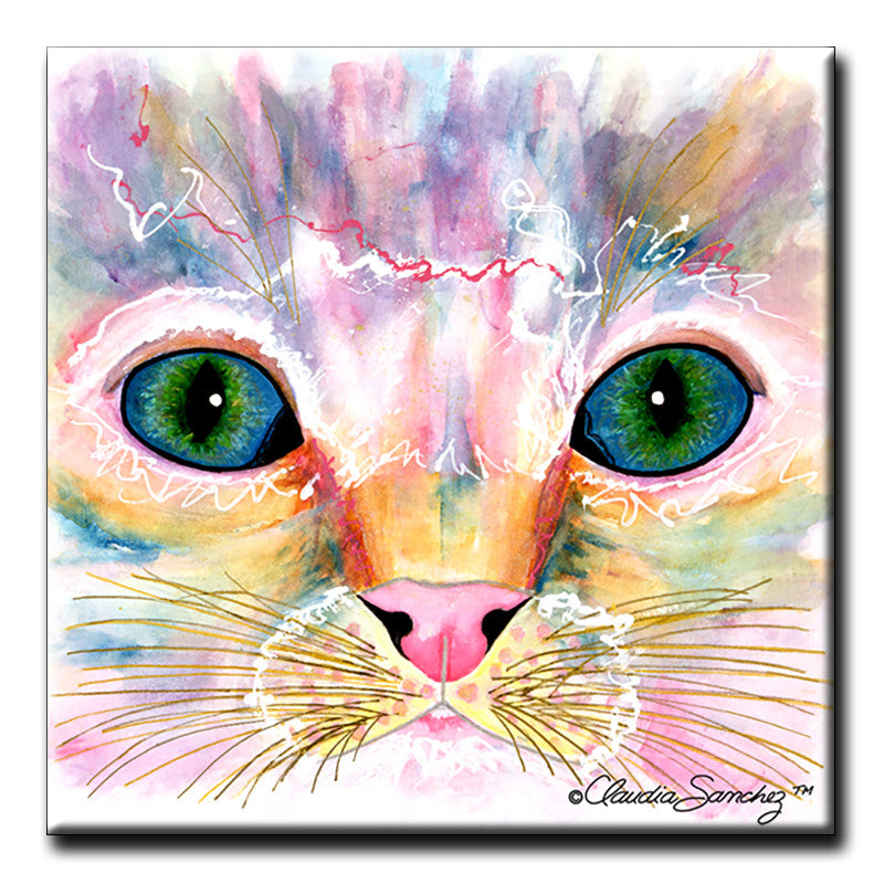 Samantha's Kitten Eyes Decorative Ceramic Cat Art Tile