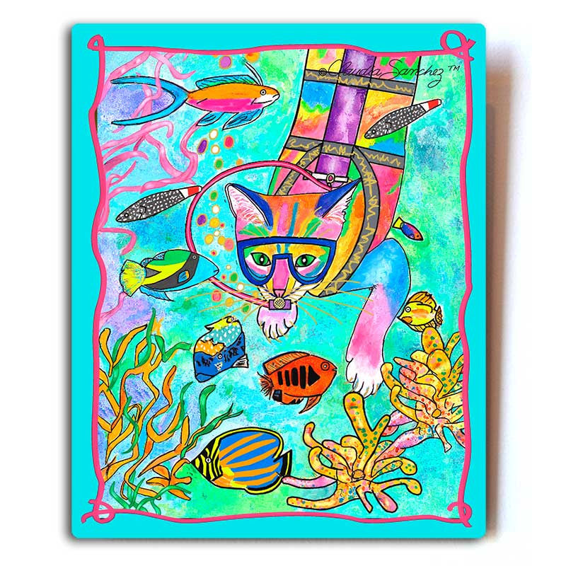 Scuba Cat Aluminum Cat Art Print, 8x10" by Claudia Sanchez, Claudia's Cats Collection