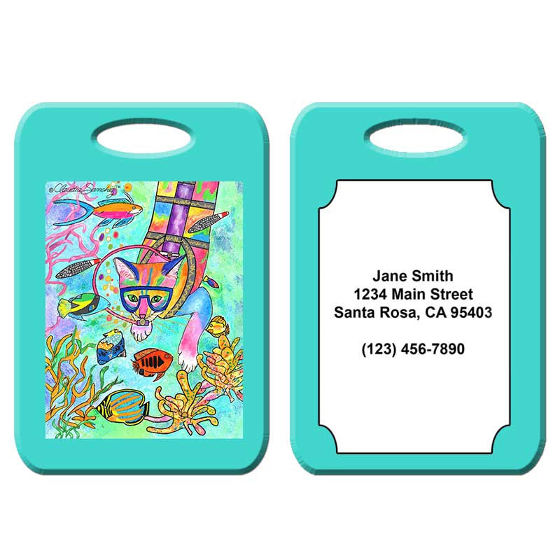 Scuba Cat - Cat Art Luggage Tag by Claudia Sanchez