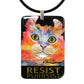 SImba RESIST•PURRSIST Large Mother of Pearl Cat Art Pendant by Claudia Sanchez
