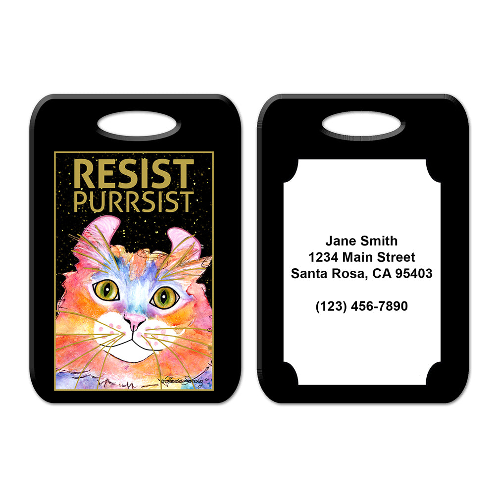 Simba RESIST•PURRSIST - Cat Art Luggage Tag by Claudia Sanchez