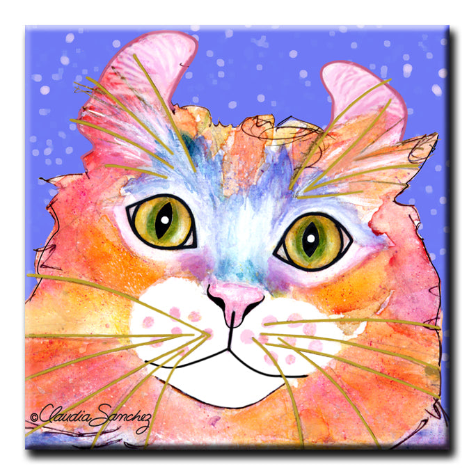 Simba's Portrait on Periwinkle -  Decorative Ceramic Cat Art Tile