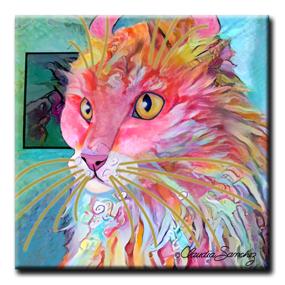 Simba's Profile Cat Art Tile by Claudia Sanchez