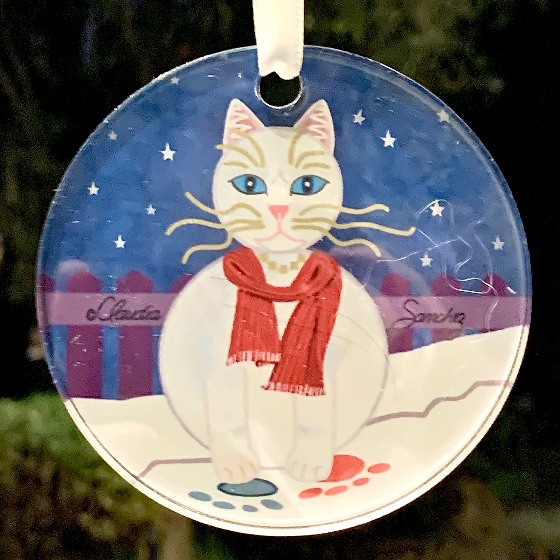 Snow Princess Cat Art  Acrylic Ornament by Claudia Sanchez