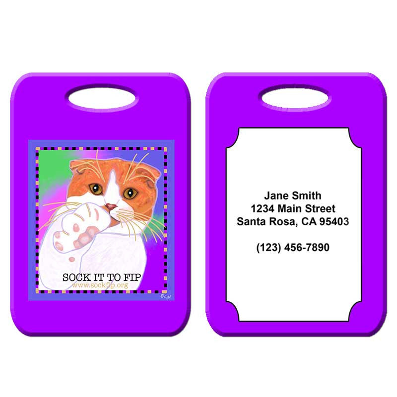 Sock it to FIP - Cat Art Luggage Tag by Claudia Sanchez, Cats for the cure