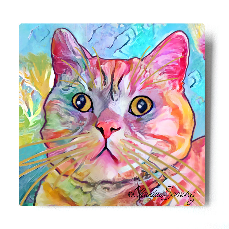 Spotty Aluminum Cat Art Print by Claudia Sanchez