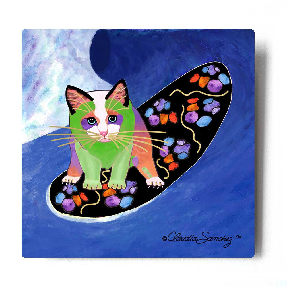 Poi Surfer Boy Aluminum Cat Art Print by Claudia Sanchez