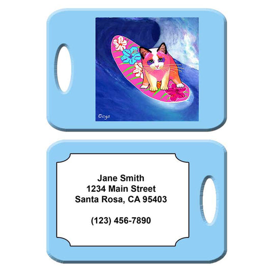 Surfer Girl - Cat Art Luggage Tag by Claudia Sanchez
