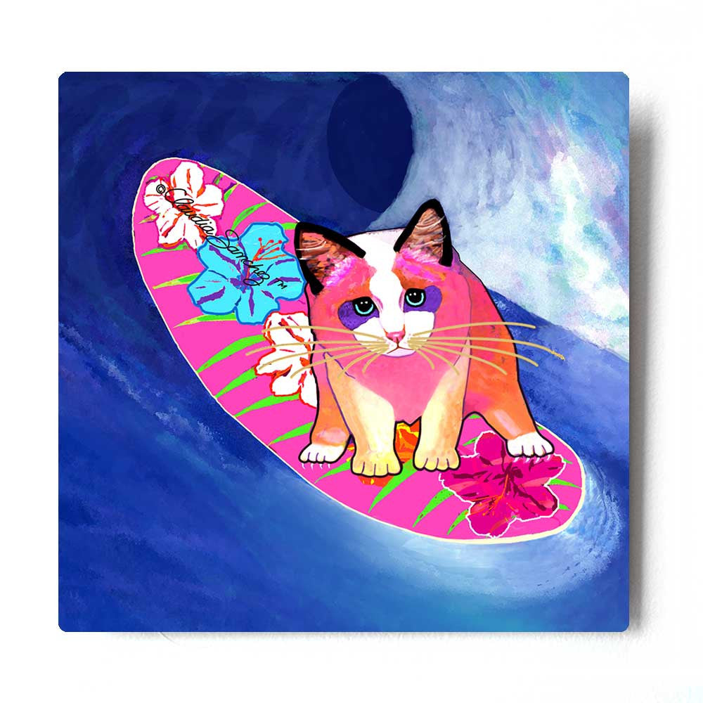 Mango Surfer Girl Aluminum Cat Art Print by Claudia Sanchez