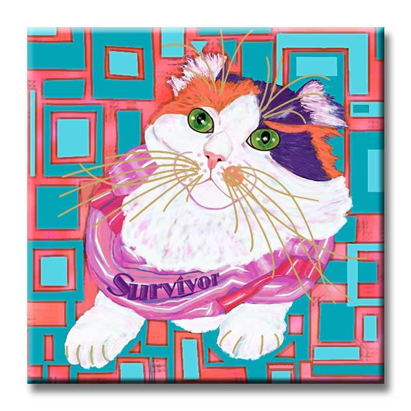 Sabrina Survivor Cat Ceramic Tile by Claudia Sanchez - Cats for the Cure