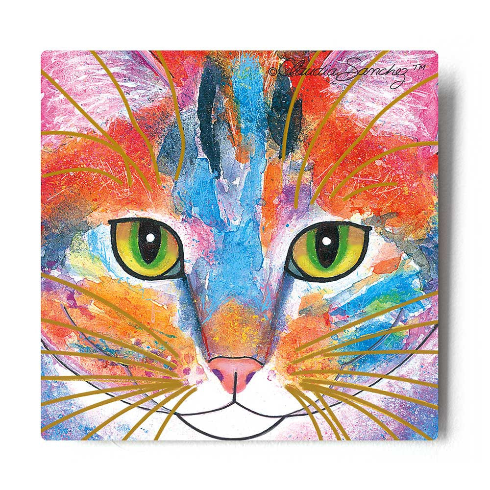 Tabby Fat Cat Face Aluminum Cat Art Print by Claudia Sanchez, Claudia's Cats Collection