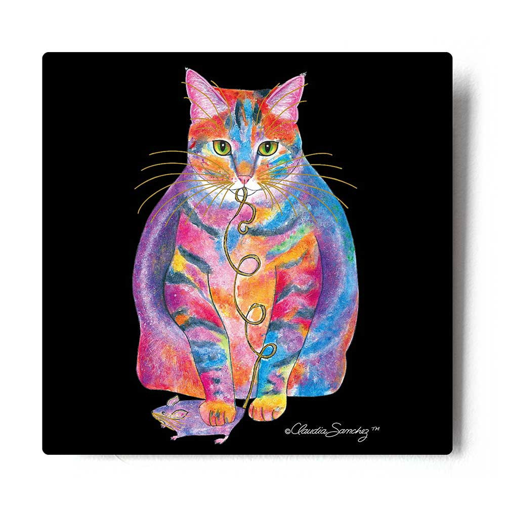 Tabby Fat Cat Aluminum Cat Art Print by Claudia Sanchez, Claudia's Cats Collection