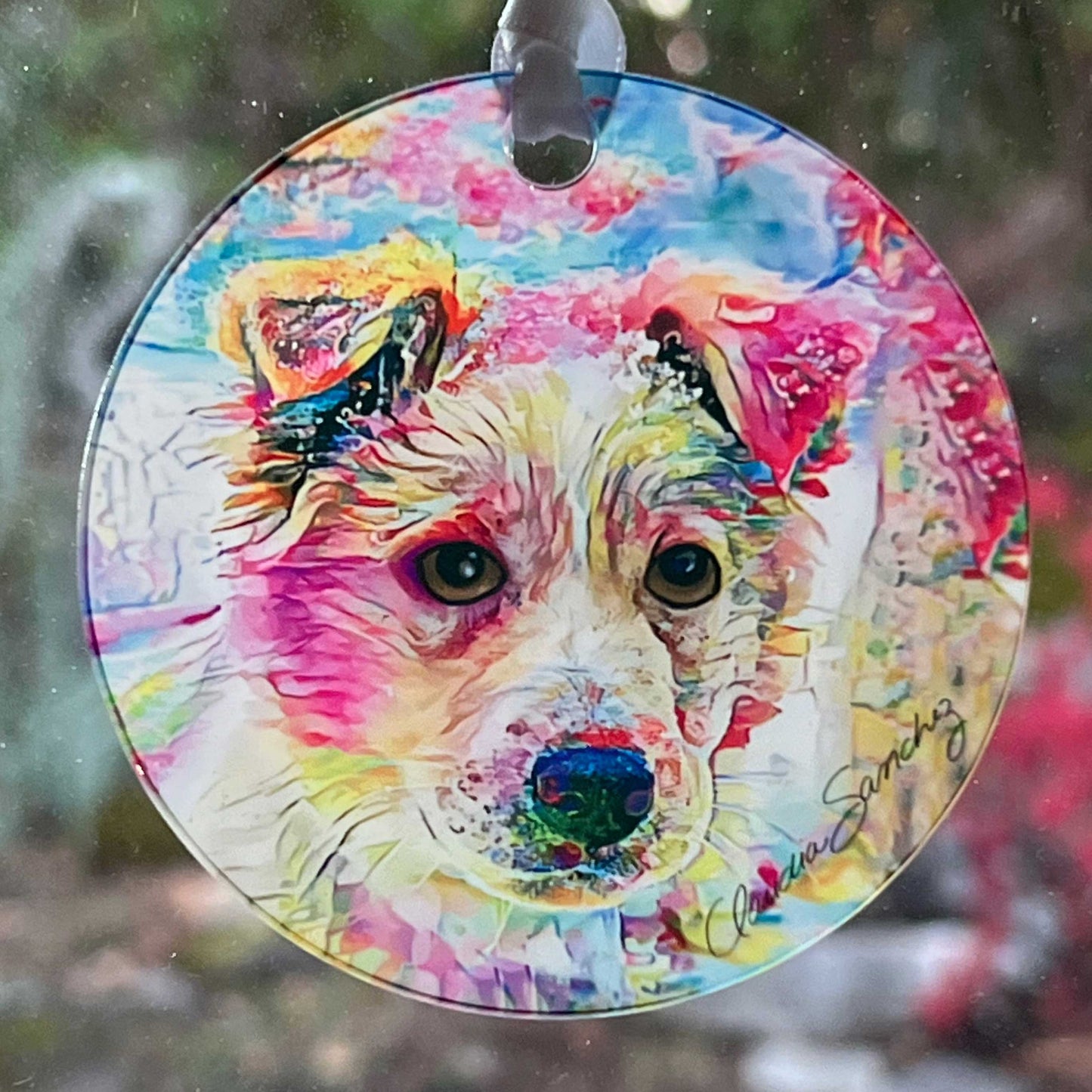 Tucker Acrylic Dog Art Ornament by Claudia Sanchez