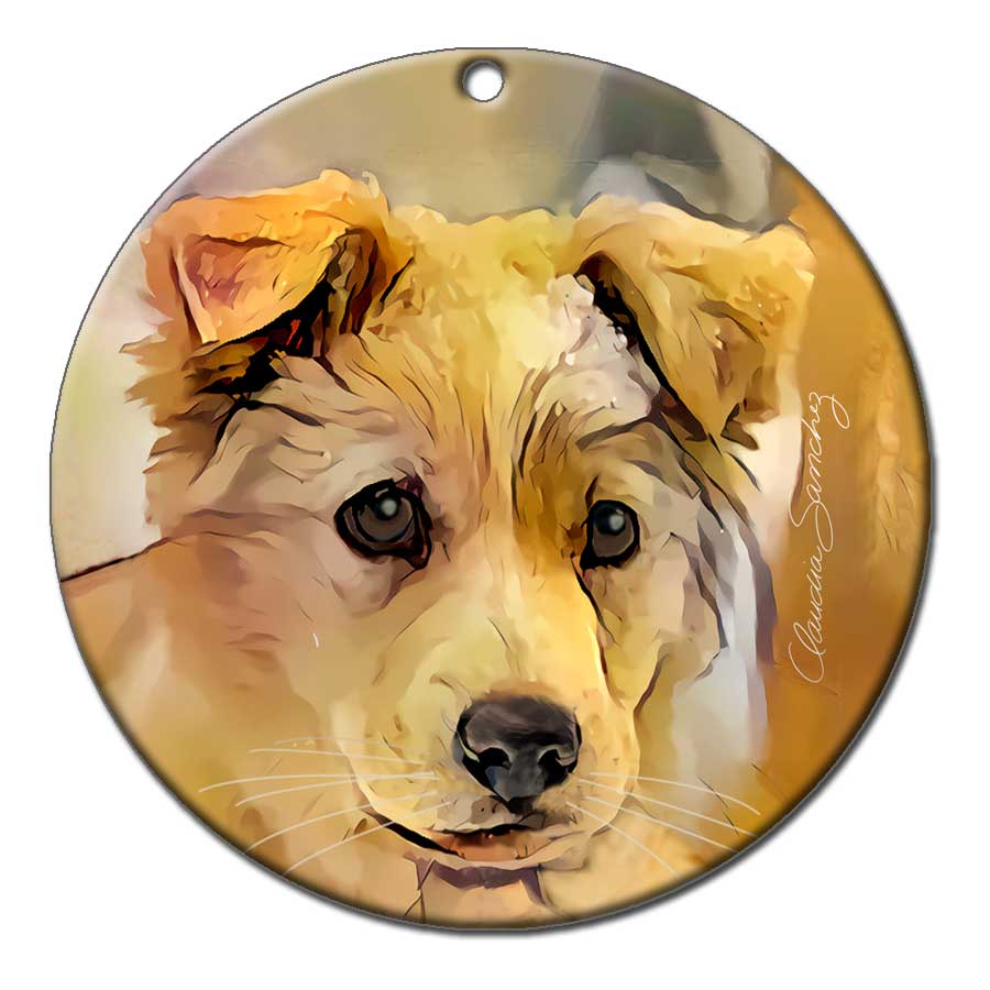 Tucker's Puppy Face Dog Art Ornament by Claudia Sanchez