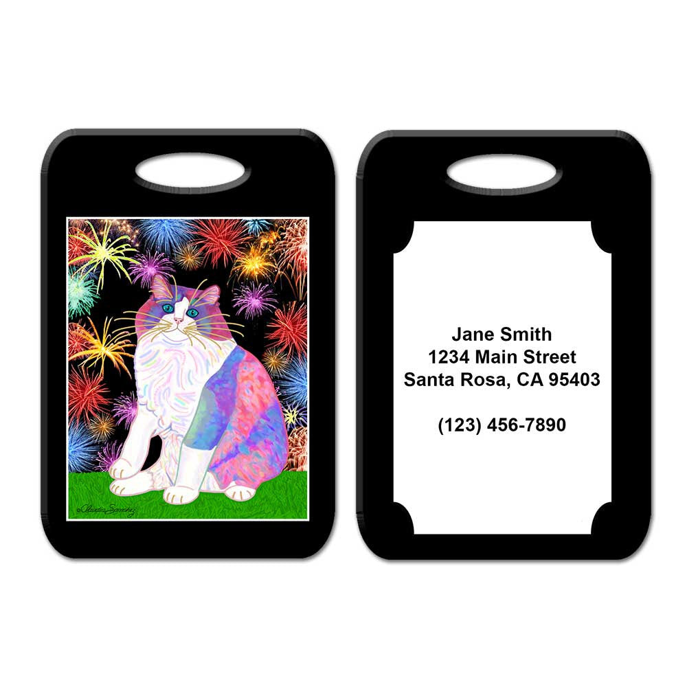 Zapata's Celebration Time Cat Art Luggage Tag by Claudia Sanchez, Claudia's Cats Collection
