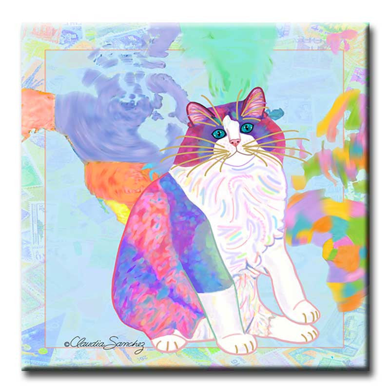 Zapata's World Decorative Ceramic Ragdoll Cat Art Tile by Claudia Sanchez